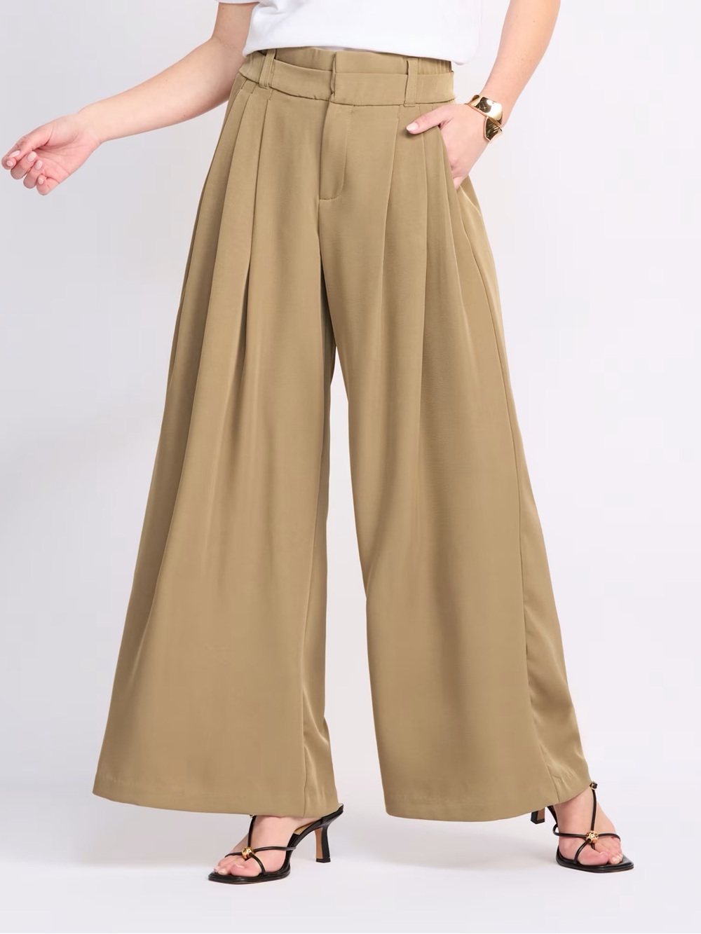 New WIT & WISDOM Triple Pleat Palazzo Work Pant Beige Trouser Stitch Fix Size 6